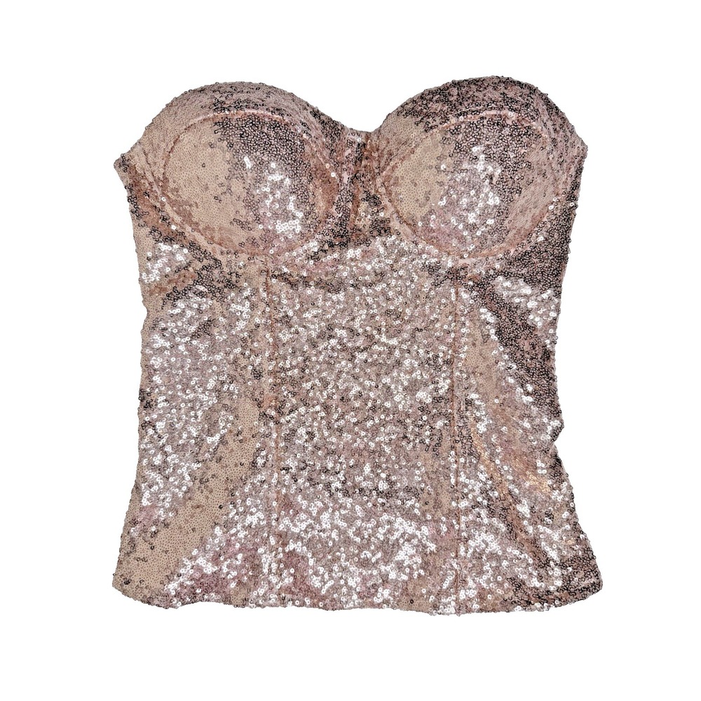 Charlotte Russe Corset Bustier Top Women L Pink Sequined Sparkle Festival Event